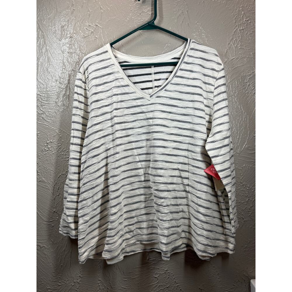 NWT St John's Bay Stripes Blouse 3/4 Sleeves V Neck‎ French Terry Size XL